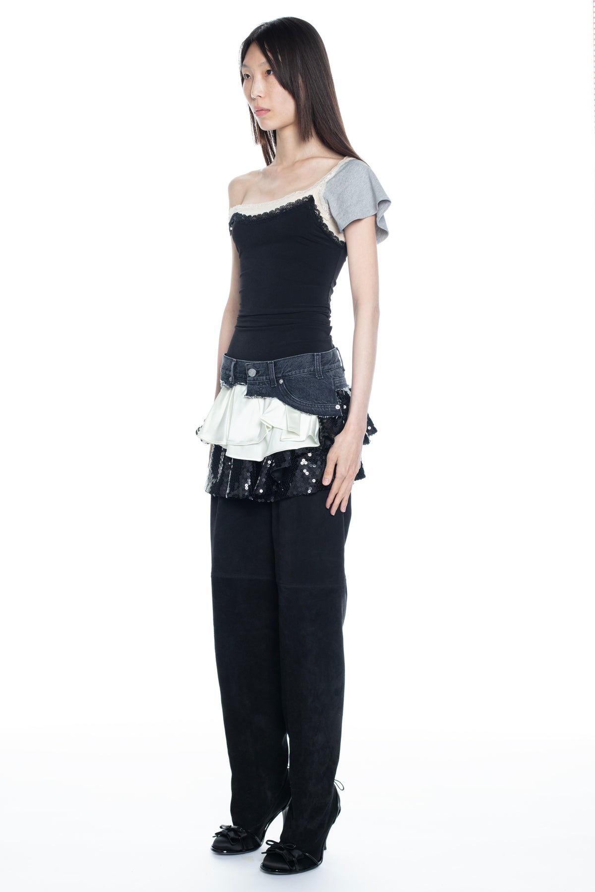 SEQUIN TRIPLE SKIRT in black