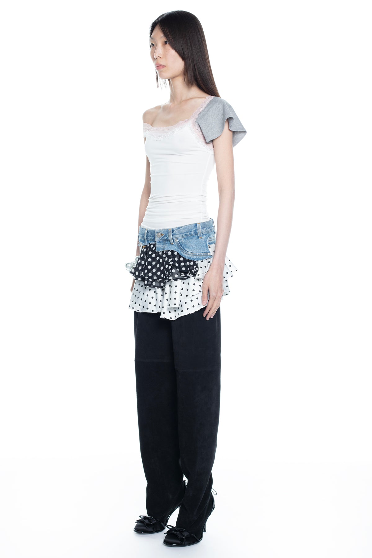 POLKA DOT TRIPLE SKIRT in light blue