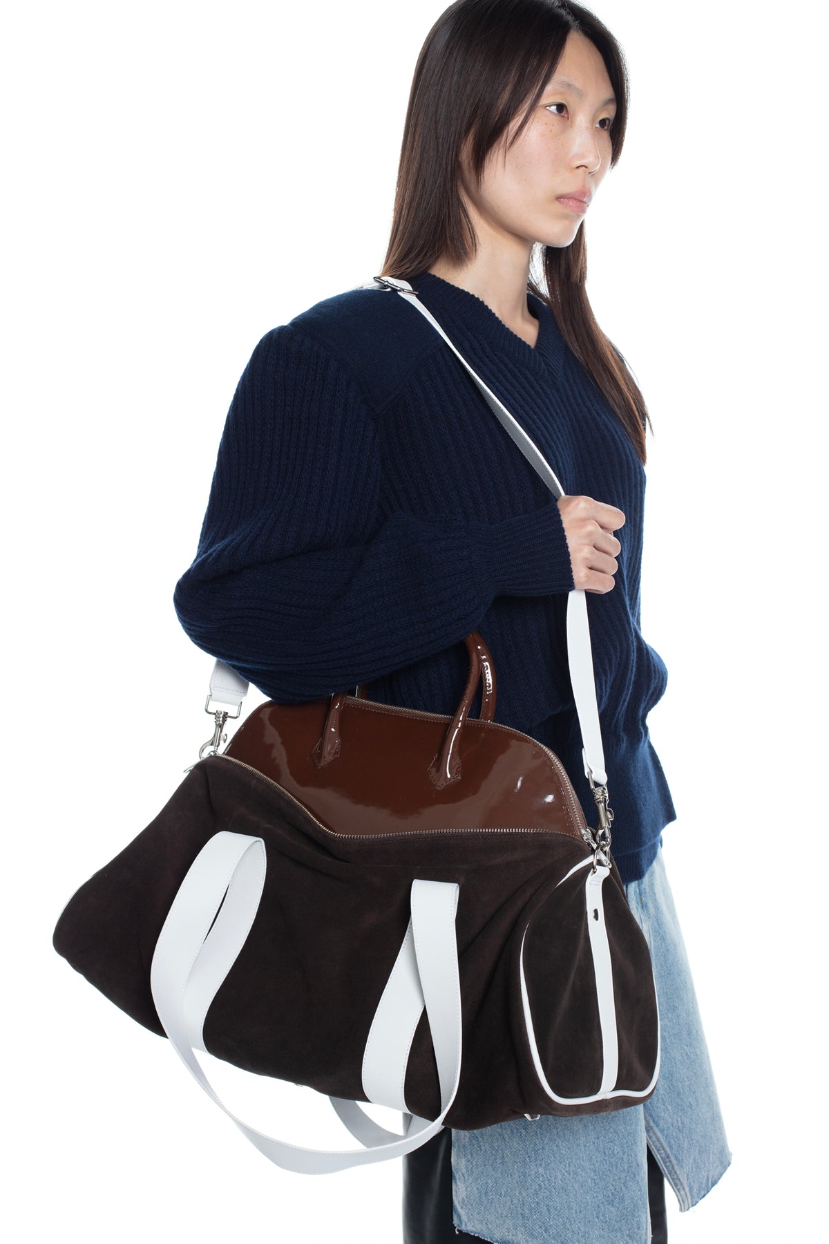 CARRIE BAG in brown and white