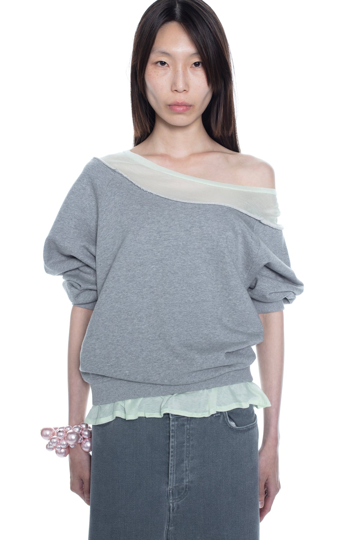 OFF SHOULDER SWEATSHIRT in heather grey