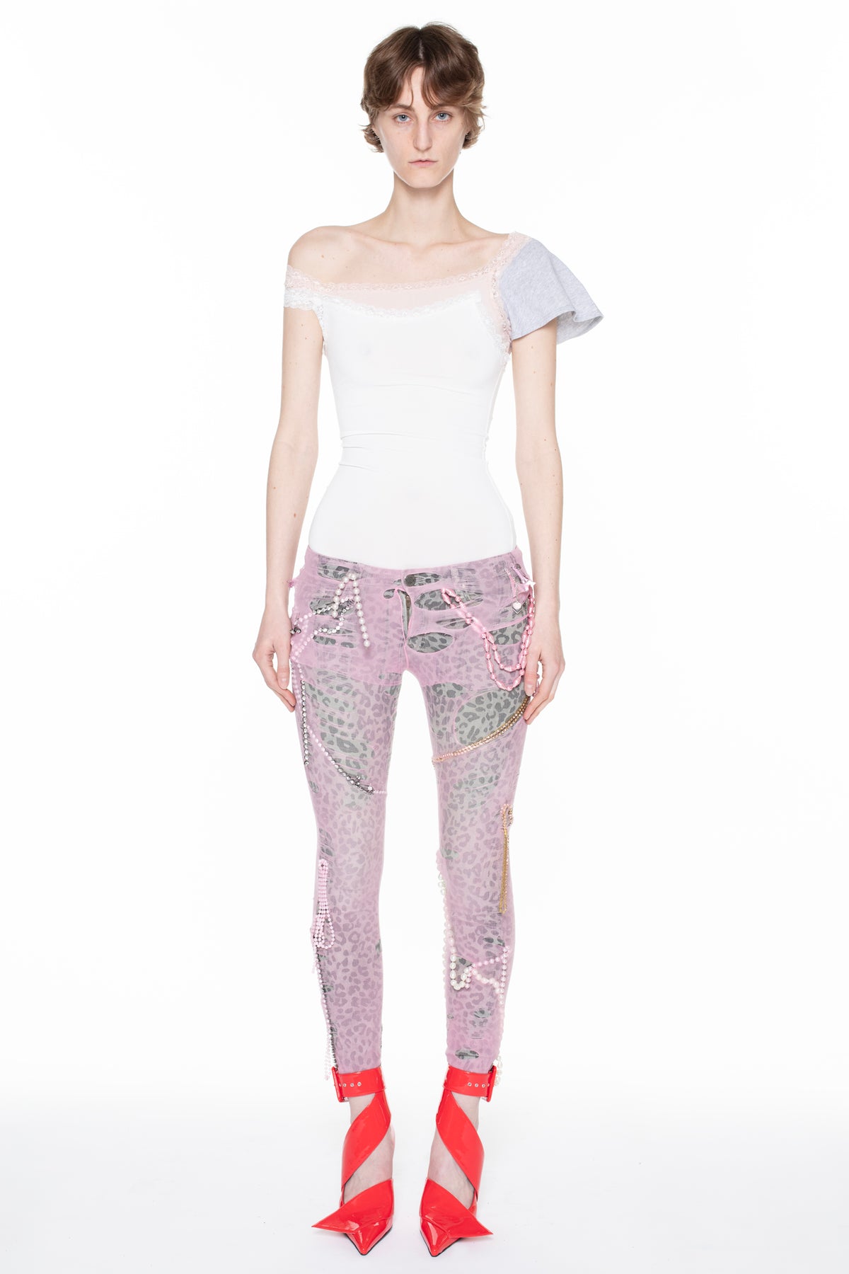 JEWELRY TIGHTS JEANS in grey and pink