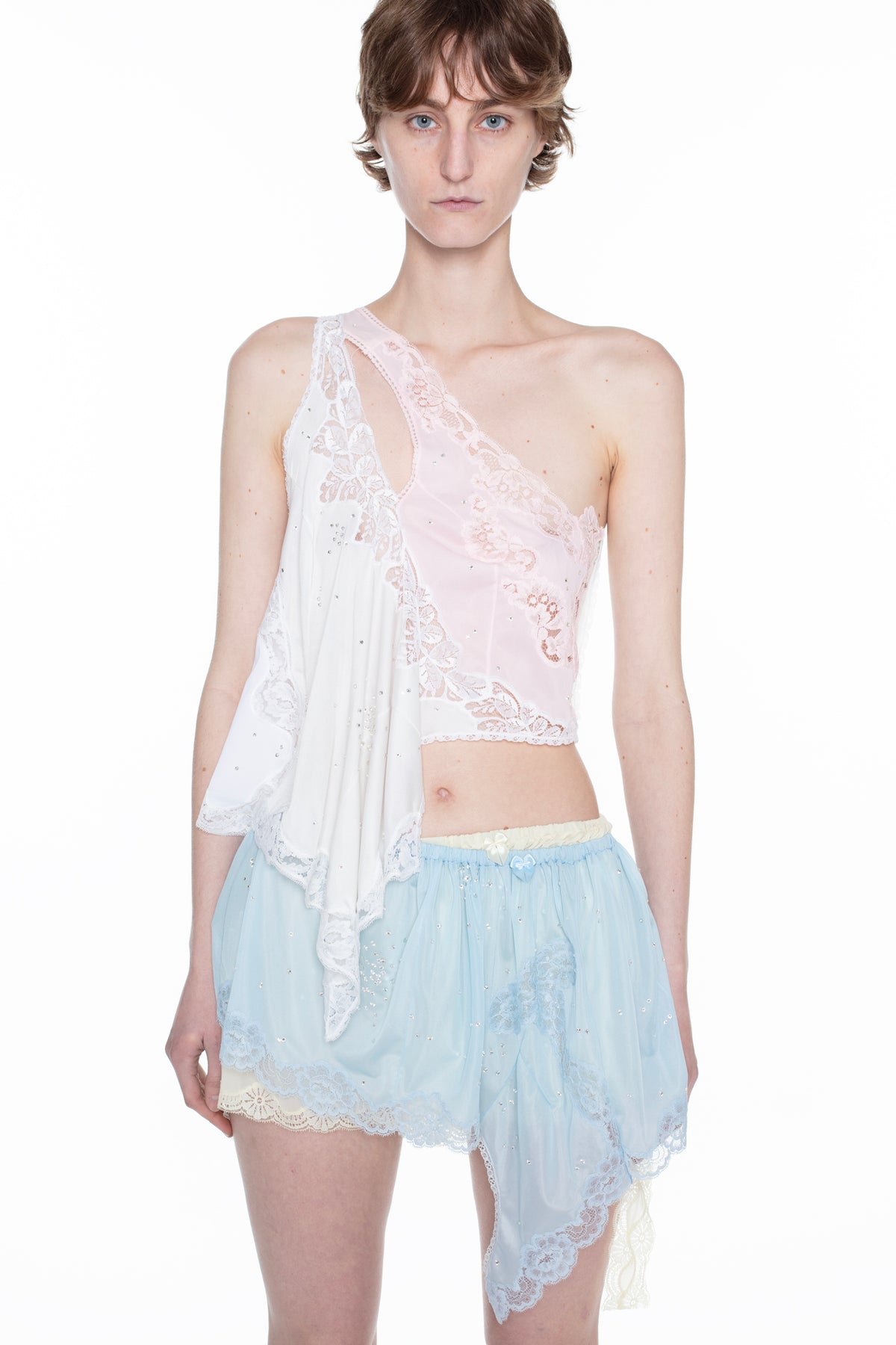 NIGHTGOWN LAYERED TOP & SKIRT in white, pink, blue, yellow